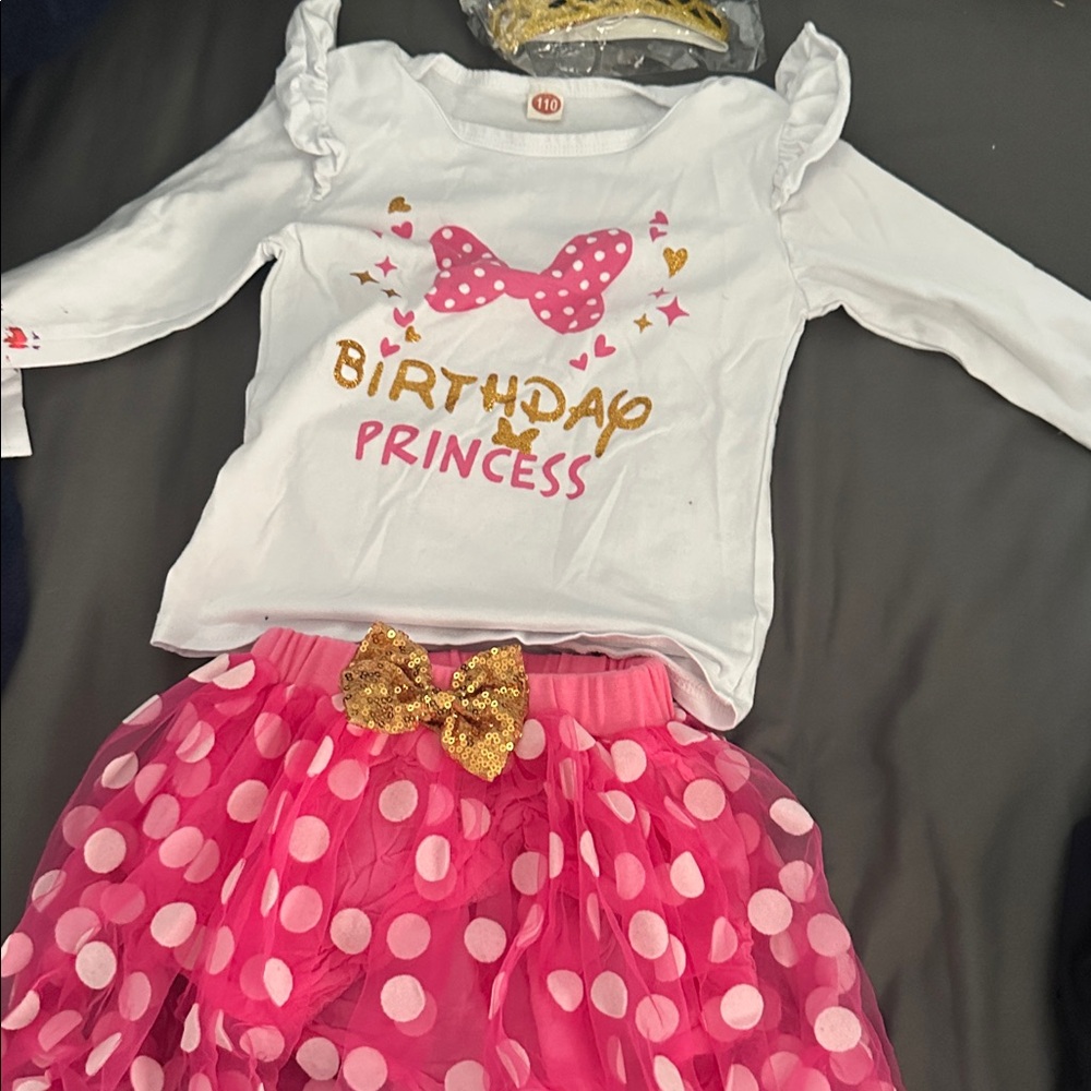 Birthday Princess Outfit with Pink Polka Dot Skirt